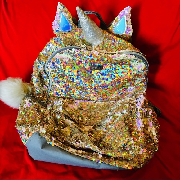 Justice Sequined Gold Unicorn Backpack - Picture 1 of 2